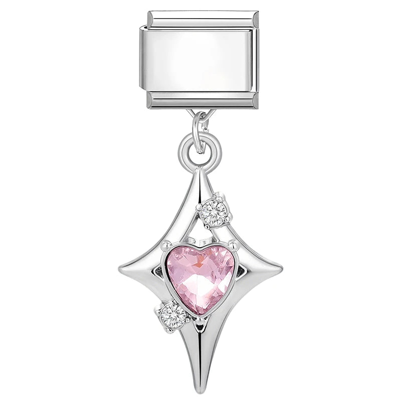 Fashion 2026 Sweet Pink Star Loveheart Pendant Italian Charm Link Fit 9mm Stainless Steel Bracelet Women DIY Making Jewelry Gift