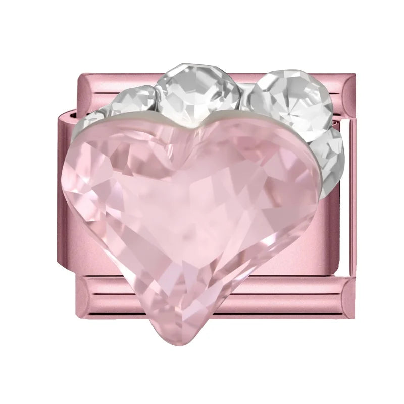 Fashion Pink Dreamy Crystal Butterfly Bow Heart Star Shell Star Charm Fit 9mm Stainless Steel Bracelet Women DIY Making Jewelry