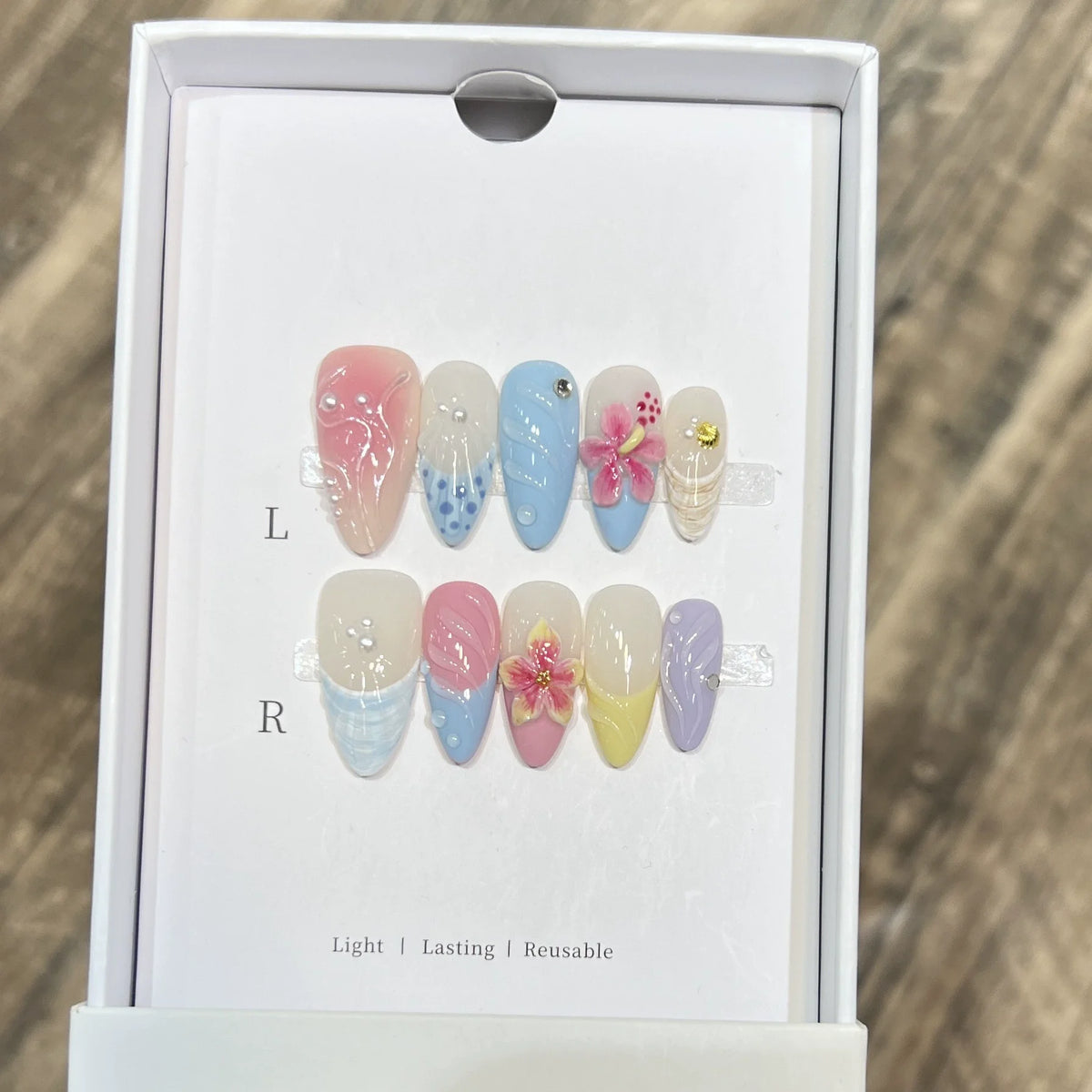 10Pcs Handmade Press On Nails Summer Fruits Full Cover Colorful 3D Design French Almond False Nails Wearable Manicure Nail Tips