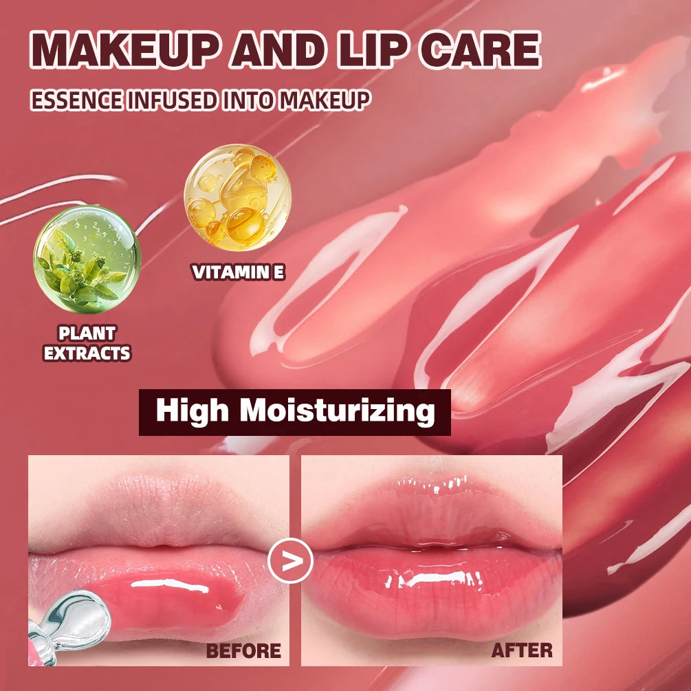 QIBEST Mirror Watery Crystal Jelly Lipgloss Tint Long Lasting Moisturizing Lipstick Shiny Glitter Lip Glaze Nourishing Makeup