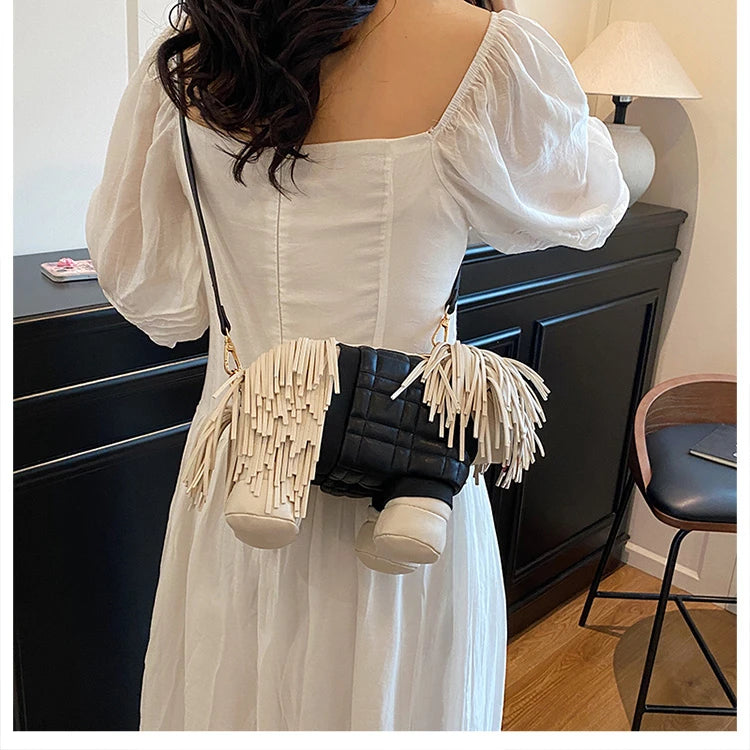 2026 Creative Funny Puppy Shape Crossbody Bags PU Personality Design Sense Tassel Bags Cute Fashion Versatile Women's Handbags