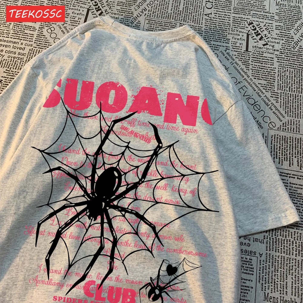 Fashion Cotton Women T-Shirts Suo Ang Club Spider Printing Tops Oversize O-Neck Soft Short Sleeve Summer Casual Female Clothes