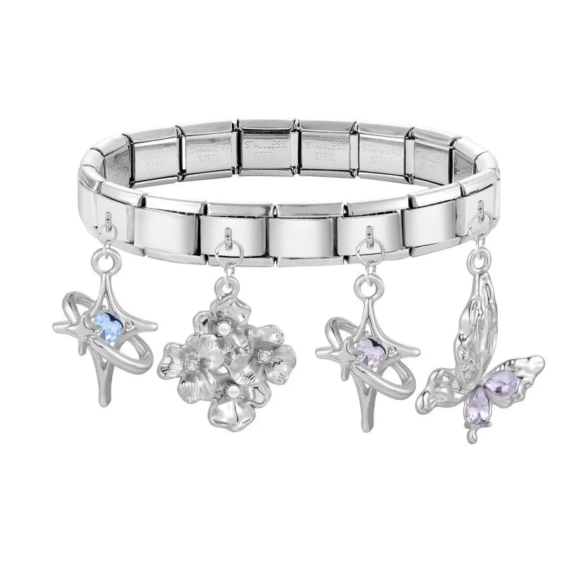 Fashion Blue Sereis Star Pearl Moon Butterfly Italian Charm Links Fit 9mm Stainless Steel Bracelet Women Jewelry DIY Making Gift