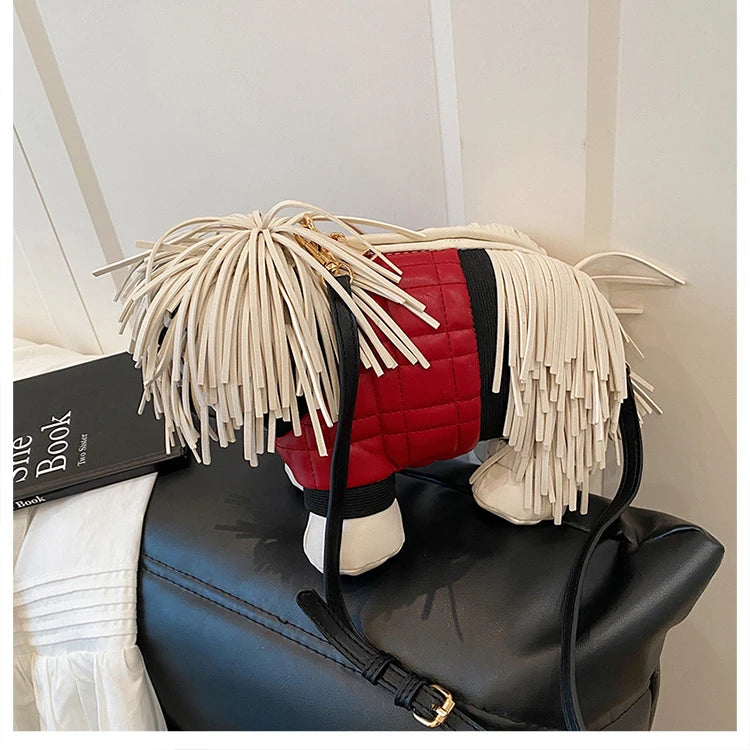 2026 Creative Funny Puppy Shape Crossbody Bags PU Personality Design Sense Tassel Bags Cute Fashion Versatile Women's Handbags