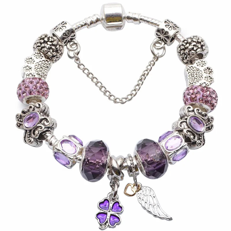 Romantic First My Mother Charm Bracelet For Women With Crystal DIY Beads Pendants Bracelets Fashion Jewelry Gift Dropshipping