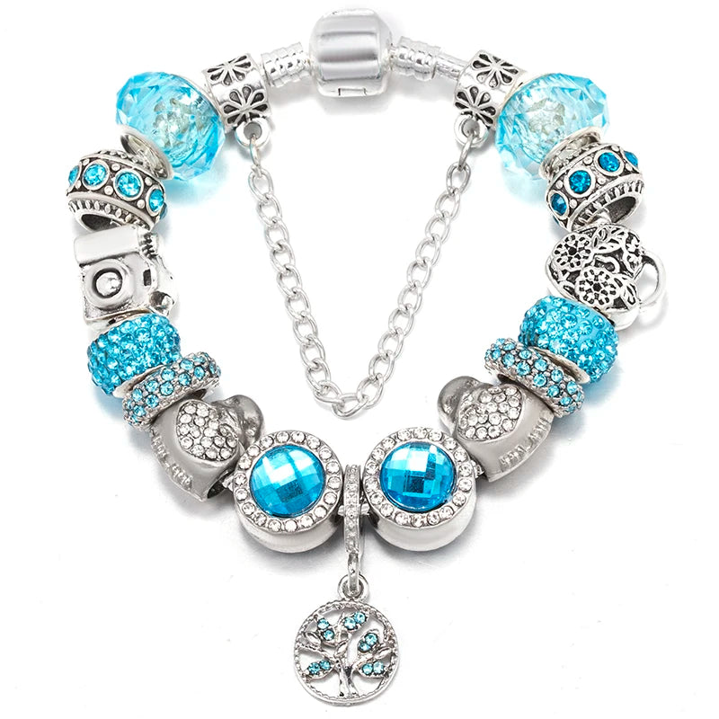 Romantic First My Mother Charm Bracelet For Women With Crystal DIY Beads Pendants Bracelets Fashion Jewelry Gift Dropshipping