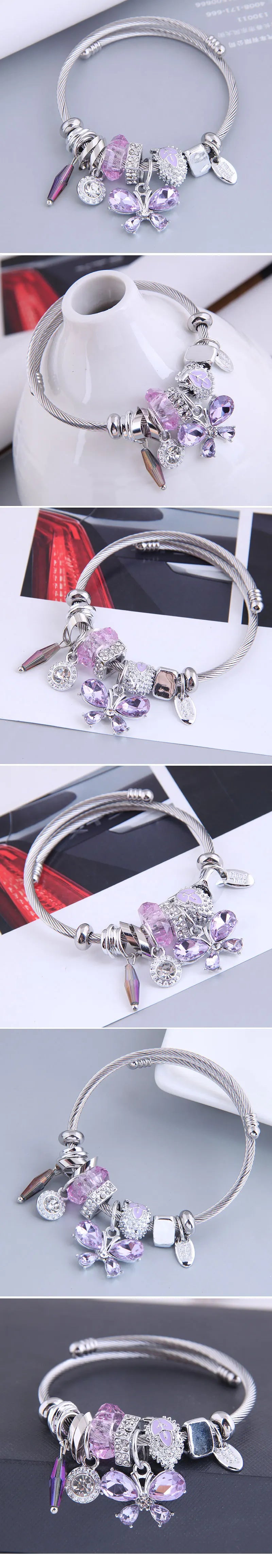 Charm Bracelets for Teen Girls Exquisite Cute Cartoon Friendship Bracelet Stainless Steel Bangle Birthday Gift Little Girls Kids