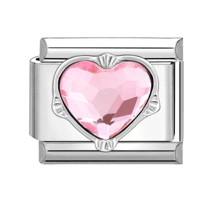 Fashion 2026 Sweet Pink Star Loveheart Pendant Italian Charm Link Fit 9mm Stainless Steel Bracelet Women DIY Making Jewelry Gift