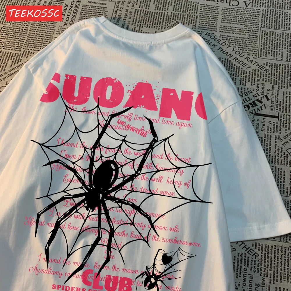 Fashion Cotton Women T-Shirts Suo Ang Club Spider Printing Tops Oversize O-Neck Soft Short Sleeve Summer Casual Female Clothes