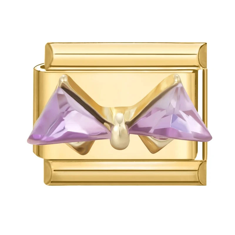 Premium Gold Color Zircon Bowknot Italian Charm Bracelet Stainless Steel Elastic Bracelet Link Bangle DIY Women Men Jewelry Gift