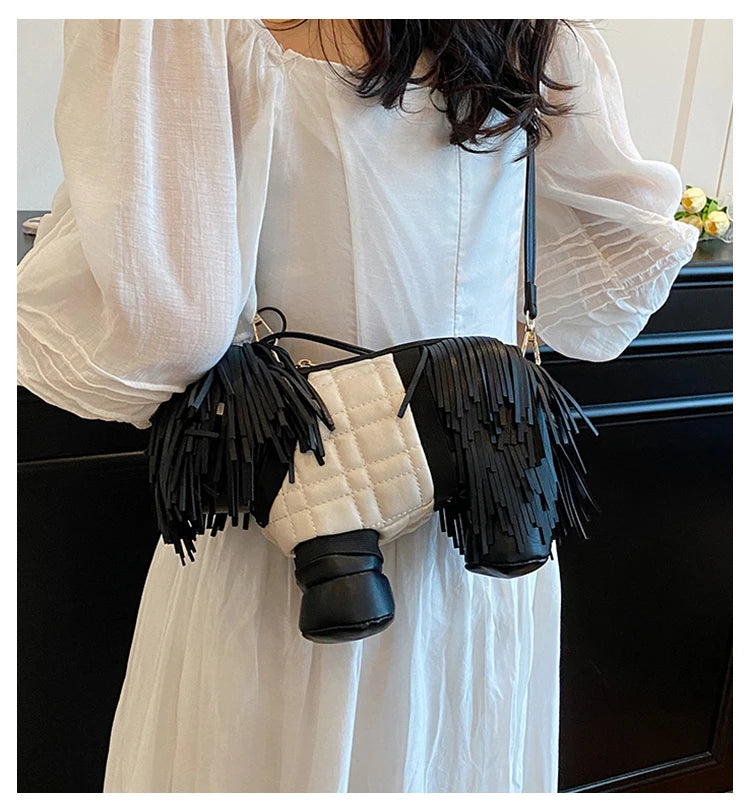 2026 Creative Funny Puppy Shape Crossbody Bags PU Personality Design Sense Tassel Bags Cute Fashion Versatile Women's Handbags