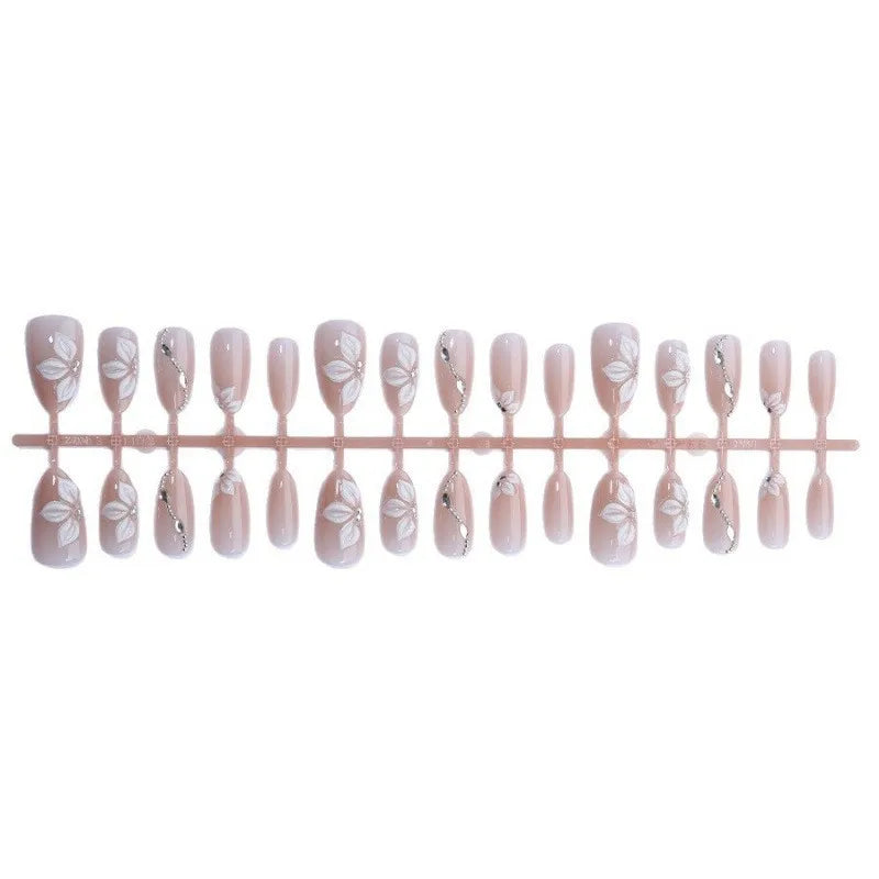 Almond Press On Nails Viral Nude Pink Tone With 3D Floral Rhinestones Skin High End European Fashion Reusable False Nail Tips