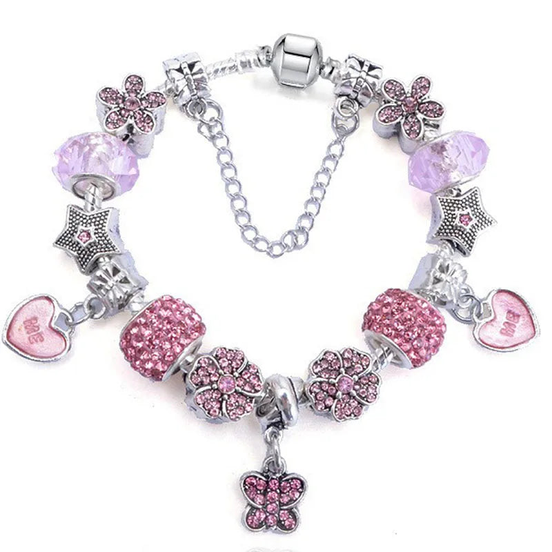 Romantic First My Mother Charm Bracelet For Women With Crystal DIY Beads Pendants Bracelets Fashion Jewelry Gift Dropshipping