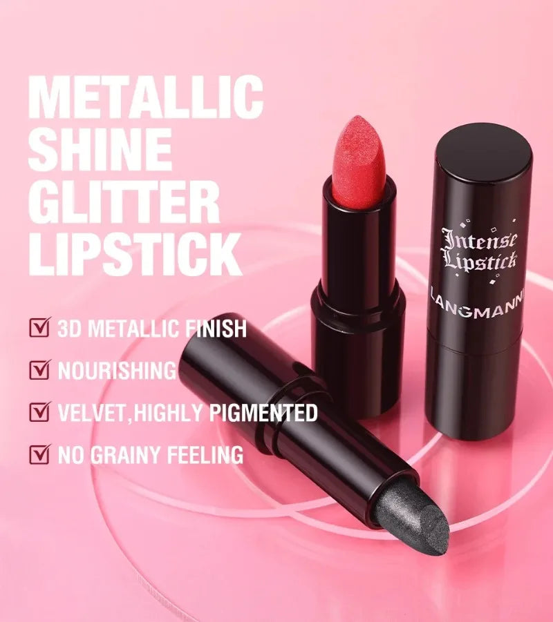 Nude Gray Metallic Lipstick Glitter Diamond Waterproof Long-Lasting Lip Gloss High Pigment Shiny Sparkling Pearl Lip Tint Makeup