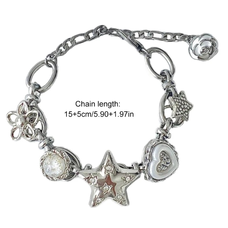 Elegant Beaded Bracelet Star Charm Bracelet Pendant Bracelet Stylish Wrist Jewelry Fashion Statement Bracelet for Woman E0BF
