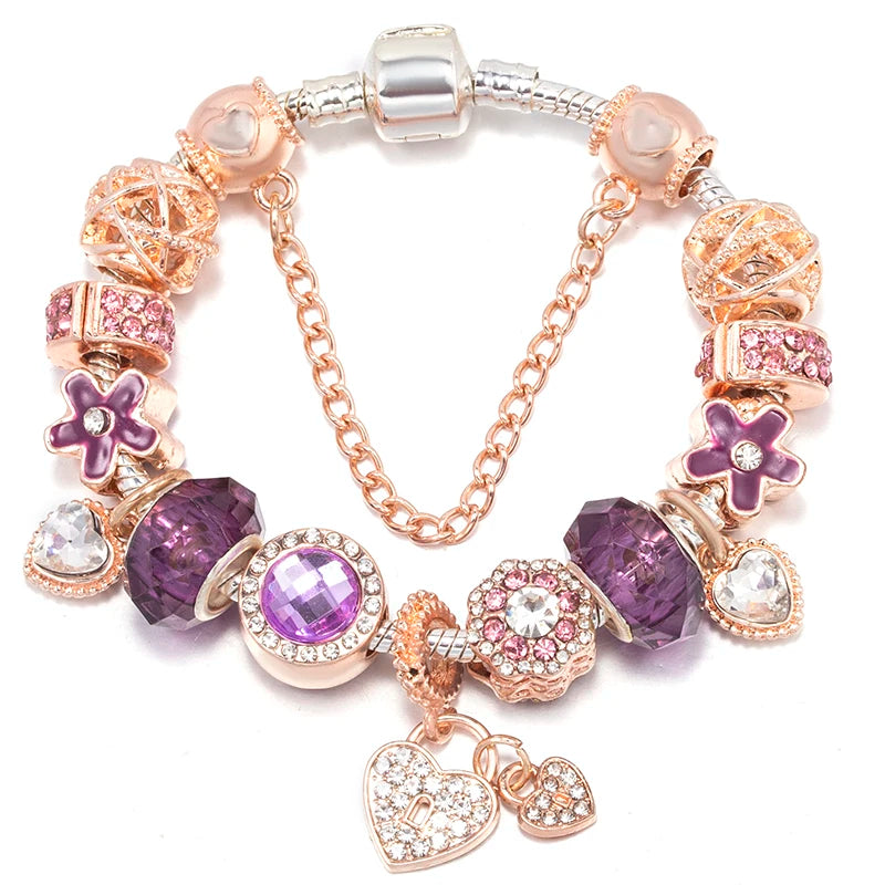 Romantic First My Mother Charm Bracelet For Women With Crystal DIY Beads Pendants Bracelets Fashion Jewelry Gift Dropshipping