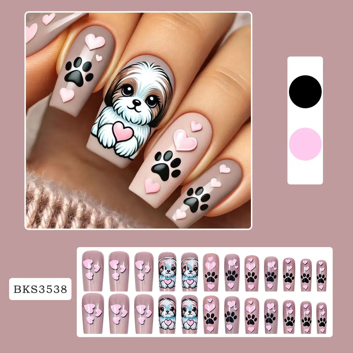 Cute Press on Nails Press ons Cute Press on Nails Set Cute Medium Press on Nails Dog Design Press on Nails Stickers False Nails