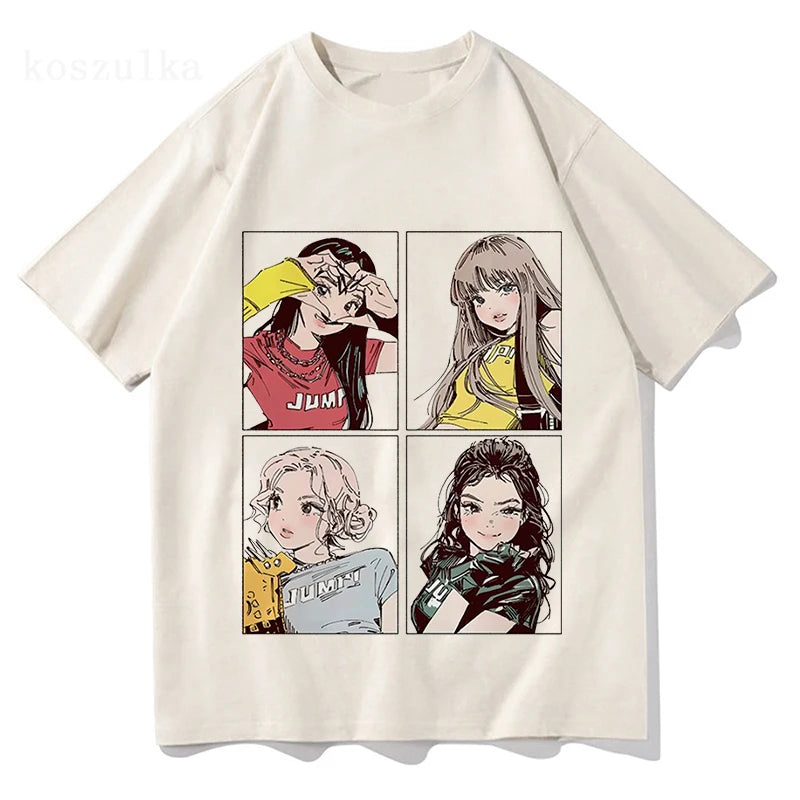 2025 Kpop BP Jump Tshirts Pink Girls Band Clothing Adorable Anime Graphic T Shirts Summer High Quality Cotton Comfortable Tops