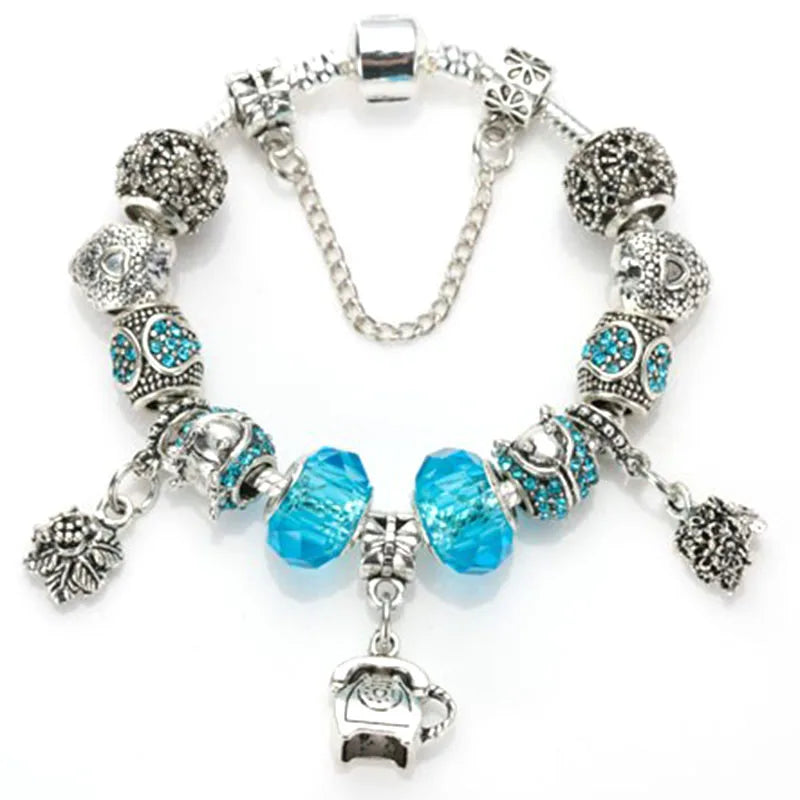 Romantic First My Mother Charm Bracelet For Women With Crystal DIY Beads Pendants Bracelets Fashion Jewelry Gift Dropshipping