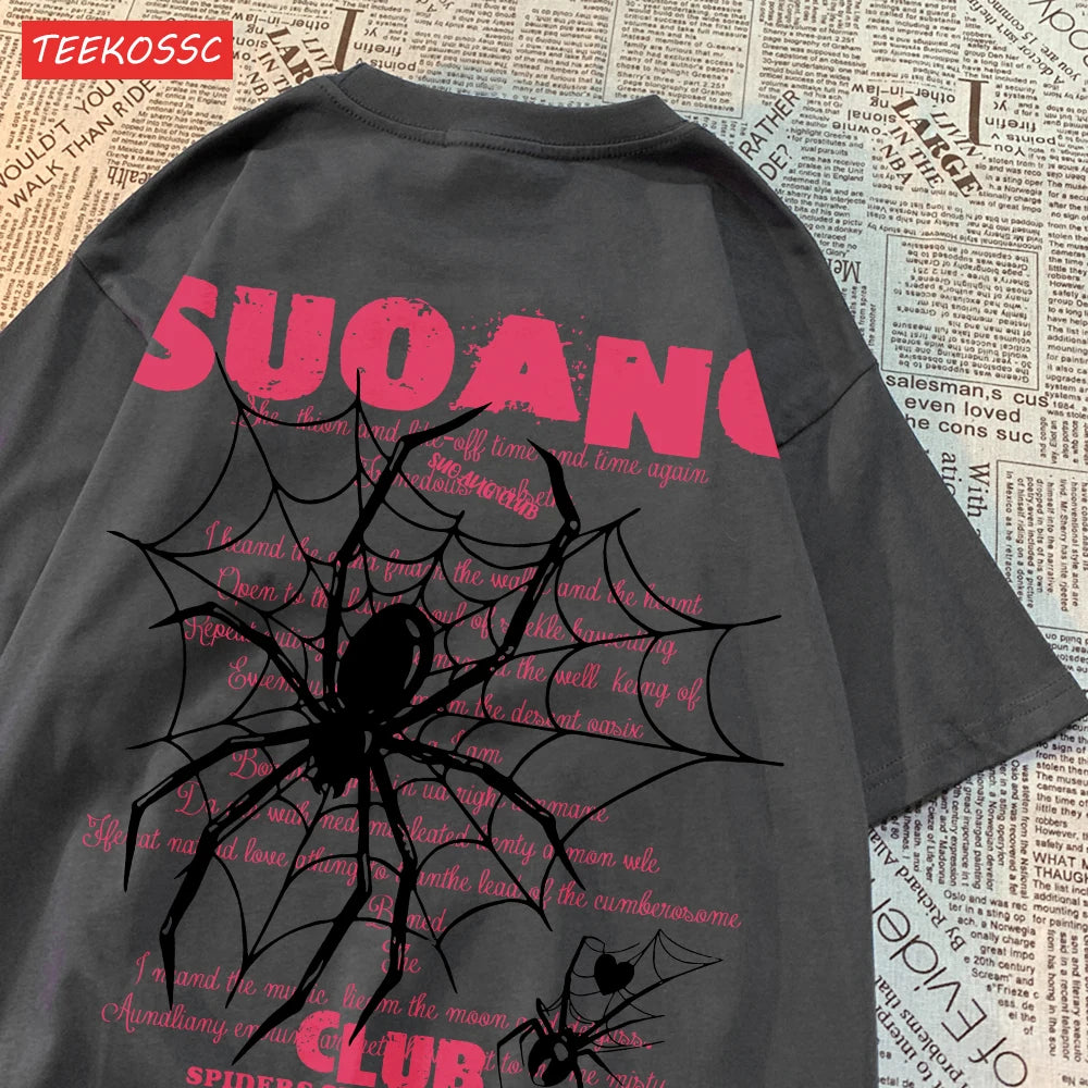 Fashion Cotton Women T-Shirts Suo Ang Club Spider Printing Tops Oversize O-Neck Soft Short Sleeve Summer Casual Female Clothes