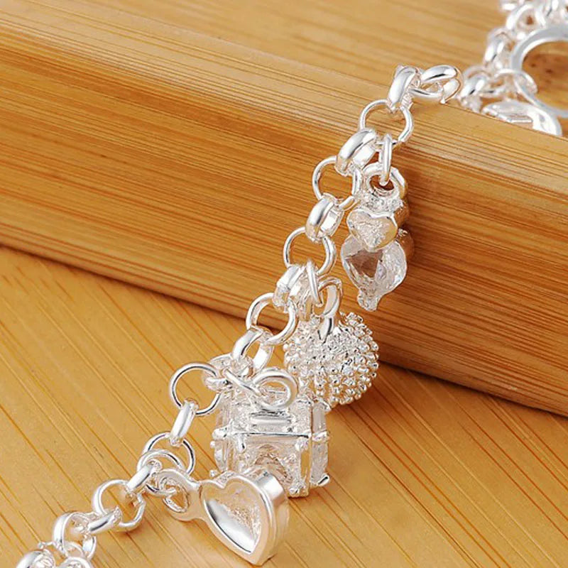 925 Sterling Silver Charm Bracelet 13 Pieces Pendant Cuffs Chain Luxury Designer Jewelry Accessories Jewellery Argent 925