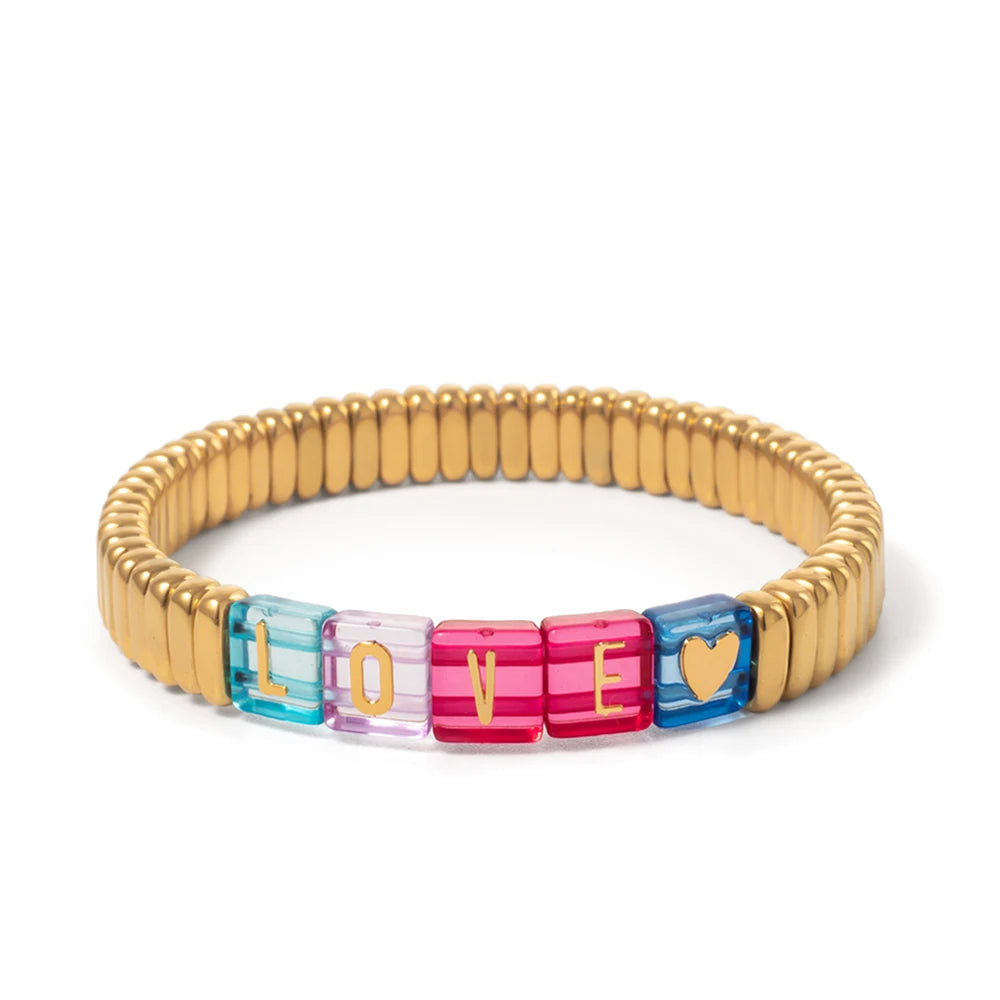 2024 New Enamel Bracelets For Women Colorful Pearl Charm Gold Color Bangle Bohomian Elastic Hand Jewelry