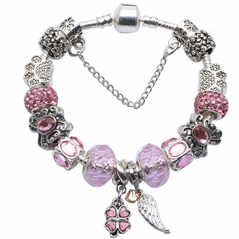 Romantic First My Mother Charm Bracelet For Women With Crystal DIY Beads Pendants Bracelets Fashion Jewelry Gift Dropshipping