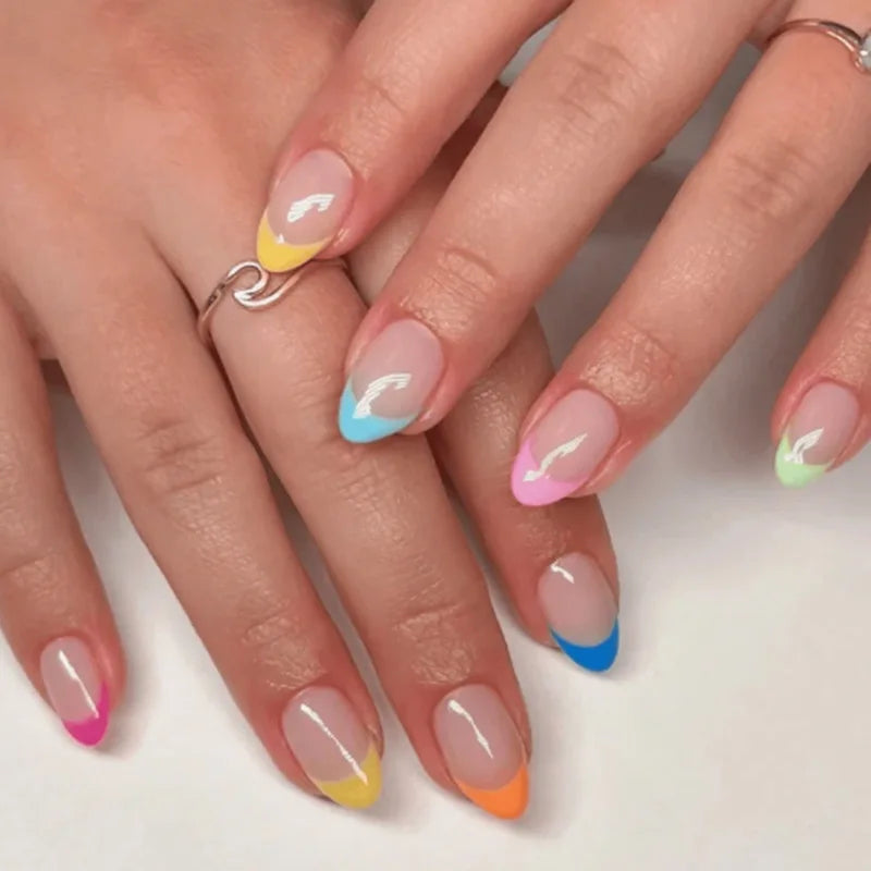 24pcs Pink Flower Almond Press on Nails Kawaii False Nails Wearable Stick-on Nails Fake Nail Uñas Postizas Накладные Ногти 네일팁