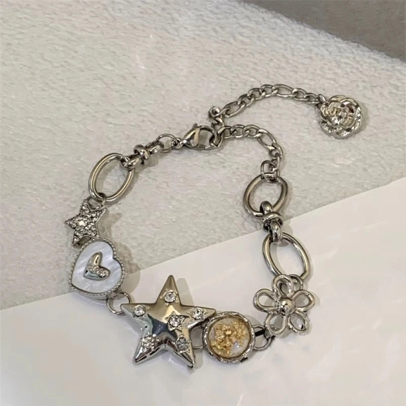 Elegant Beaded Bracelet Star Charm Bracelet Pendant Bracelet Stylish Wrist Jewelry Fashion Statement Bracelet for Woman E0BF