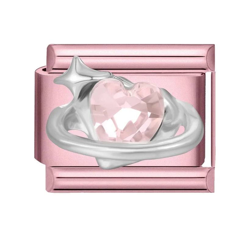 Fashion Pink Dreamy Crystal Butterfly Bow Heart Star Shell Star Charm Fit 9mm Stainless Steel Bracelet Women DIY Making Jewelry