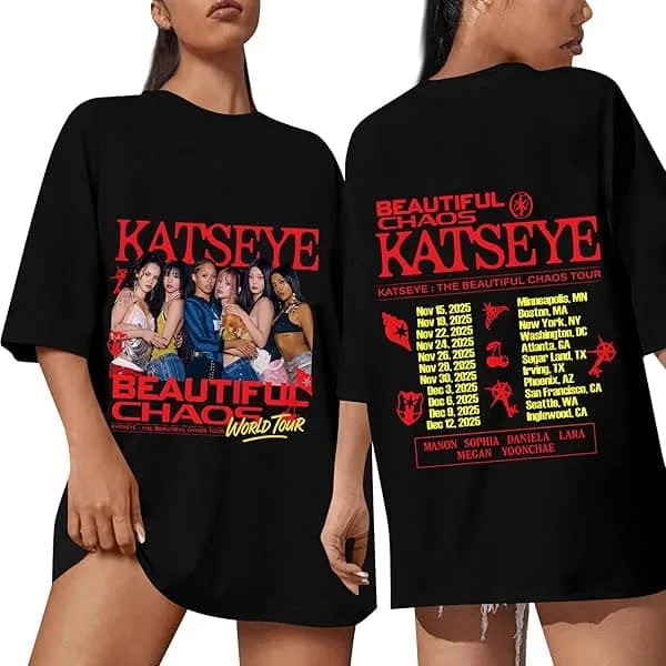 KATSEYE Kpop Girl Group Vintage 90s Bootleg T-shirt 6 Members Graphic Print Unisex Casual Streetwear Fans Gift Short Sleeve Tee