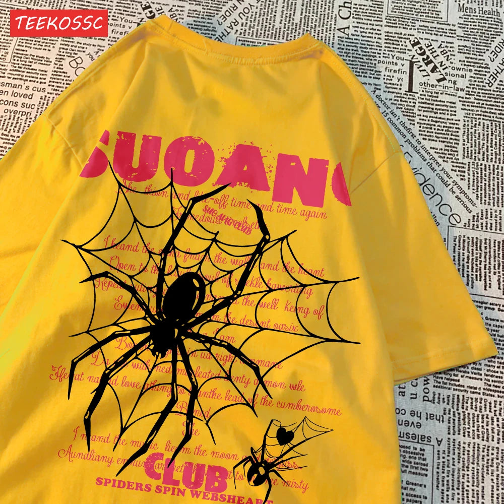 Fashion Cotton Women T-Shirts Suo Ang Club Spider Printing Tops Oversize O-Neck Soft Short Sleeve Summer Casual Female Clothes