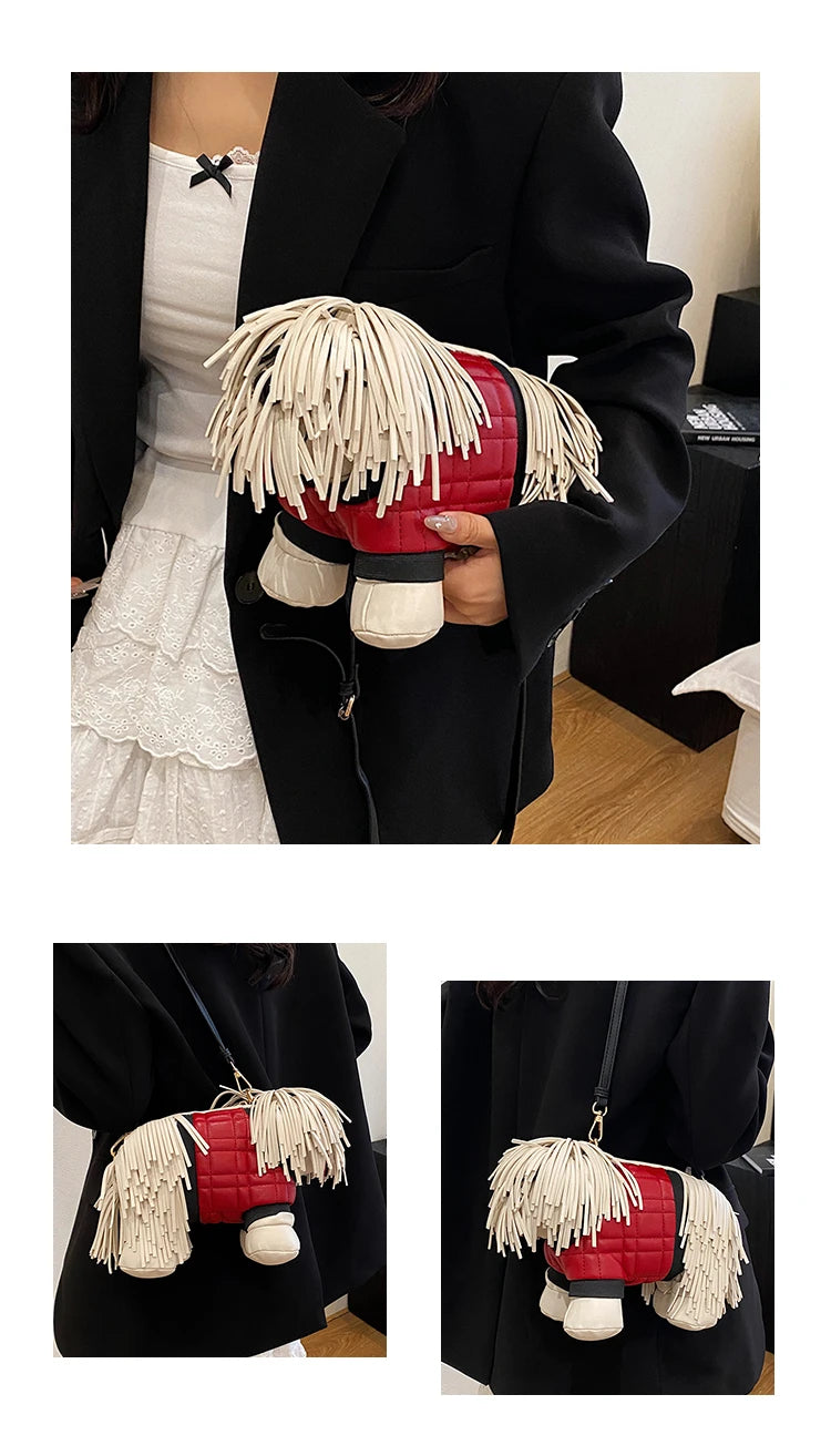 2026 Creative Funny Puppy Shape Crossbody Bags PU Personality Design Sense Tassel Bags Cute Fashion Versatile Women's Handbags