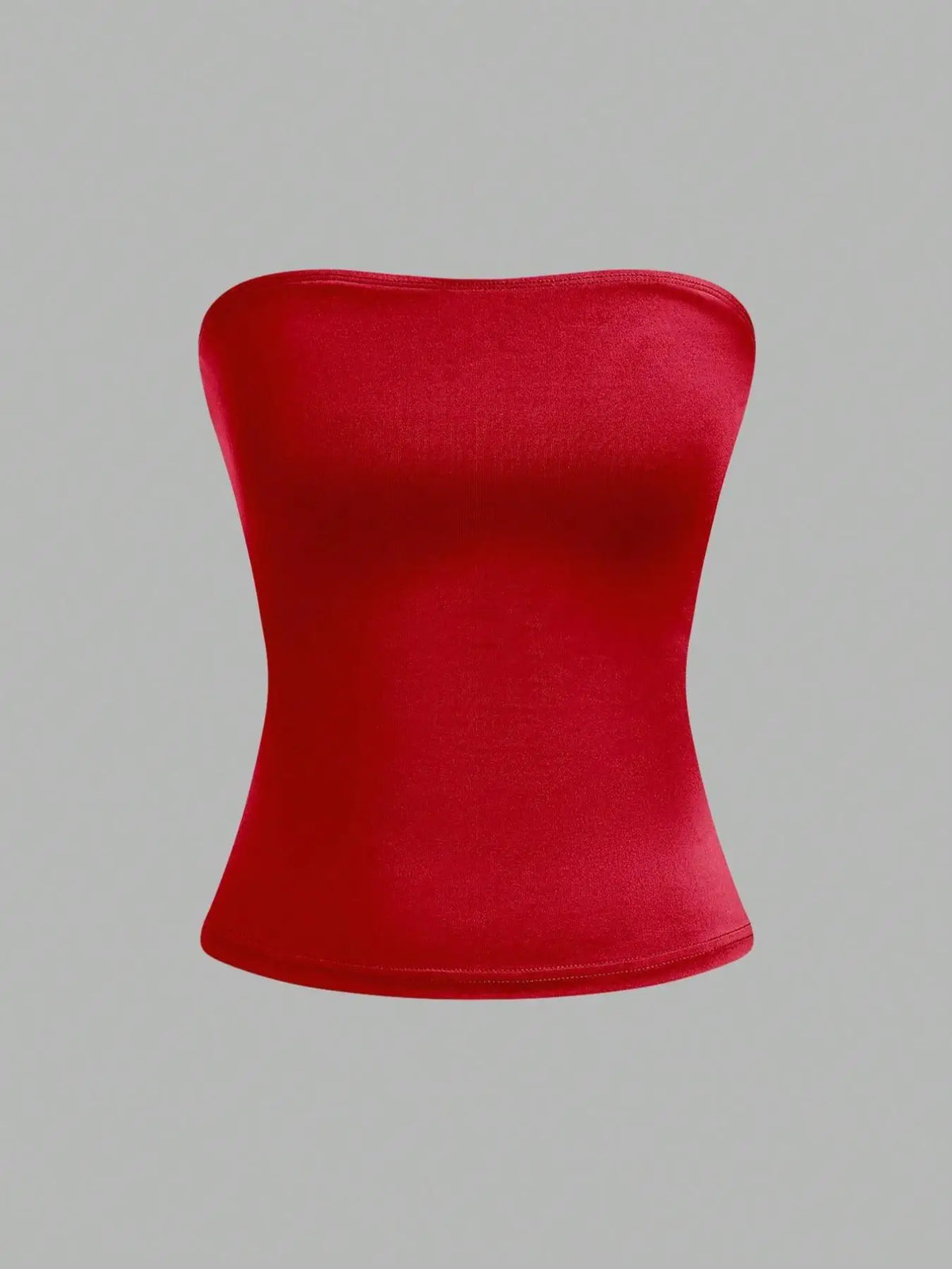 Women Red Solid Color Strapless Bandeau Top Casual Slim Fit Form Fitting Tube Top For Daily Wear Streetwear & Y2K Style