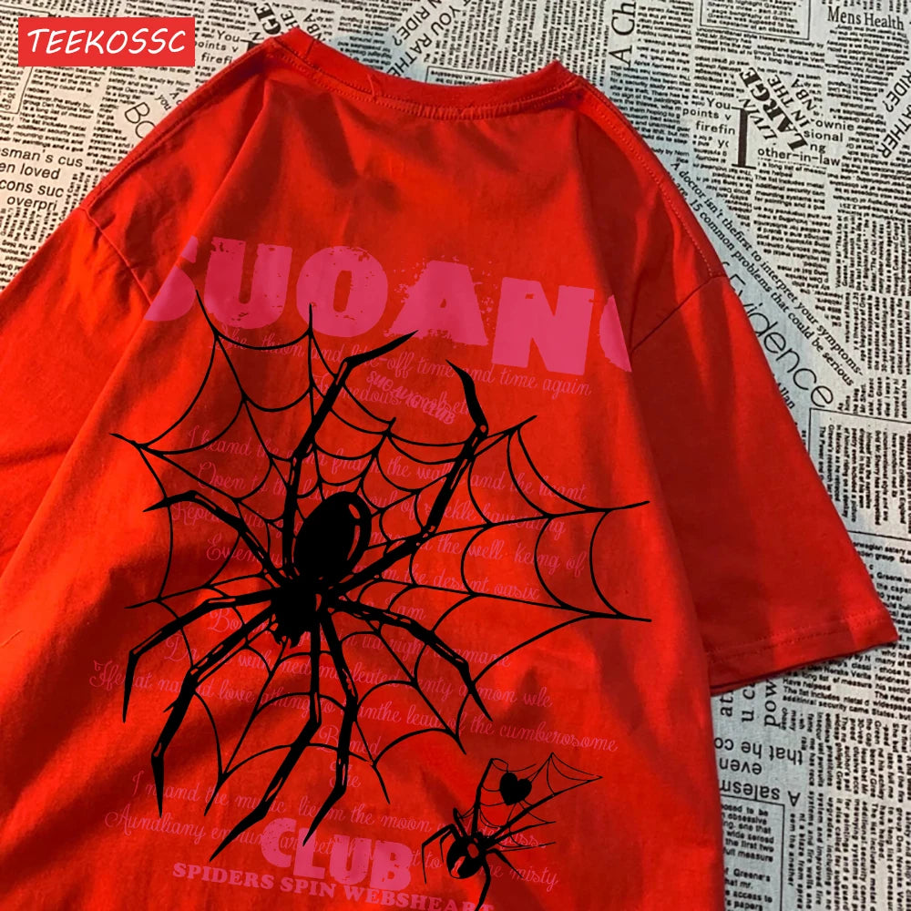 Fashion Cotton Women T-Shirts Suo Ang Club Spider Printing Tops Oversize O-Neck Soft Short Sleeve Summer Casual Female Clothes