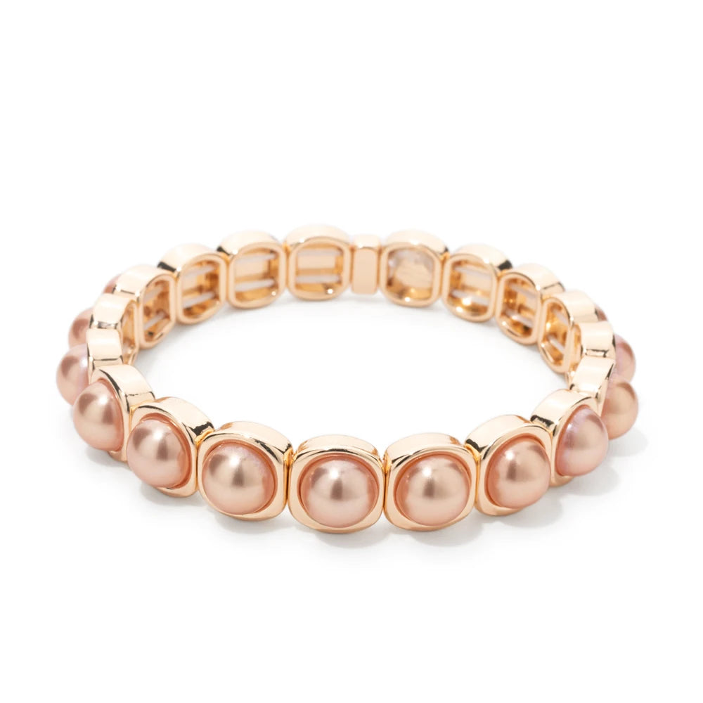 2024 New Enamel Bracelets For Women Colorful Pearl Charm Gold Color Bangle Bohomian Elastic Hand Jewelry
