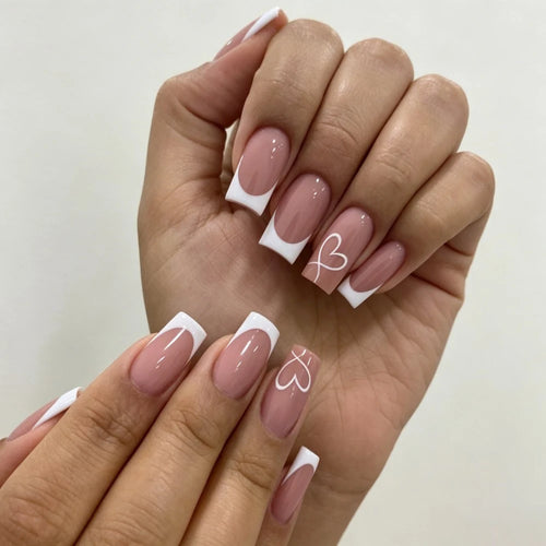 24Pcs French Tip Handmade Press On Nails Minimalist Solid Color Fake Nails Medium Square Full Cover Press On Nail Tips With Glue