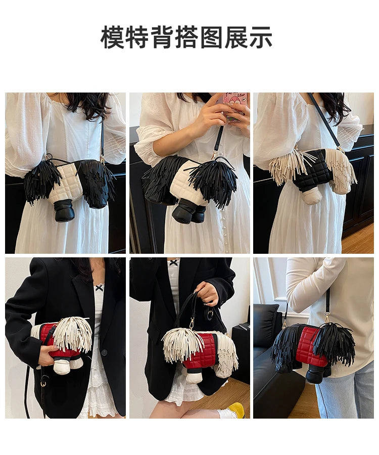 2026 Creative Funny Puppy Shape Crossbody Bags PU Personality Design Sense Tassel Bags Cute Fashion Versatile Women's Handbags