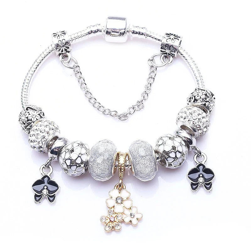 Romantic First My Mother Charm Bracelet For Women With Crystal DIY Beads Pendants Bracelets Fashion Jewelry Gift Dropshipping