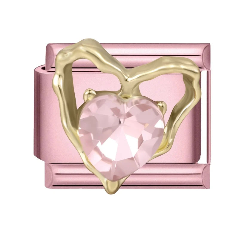 Fashion Pink Dreamy Crystal Butterfly Bow Heart Star Shell Star Charm Fit 9mm Stainless Steel Bracelet Women DIY Making Jewelry