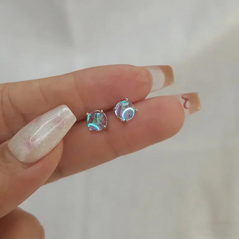 Huitan Dainty Crystal Imitation Opal Stud Earrings for Women Silver Color Exquisite Daily Wear Female Ear Stud Statement Jewelry