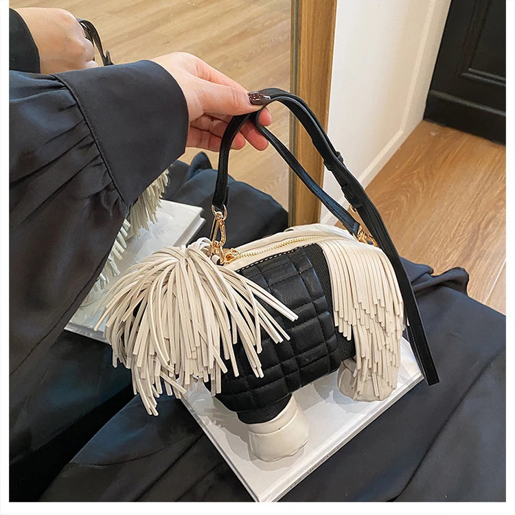2026 Creative Funny Puppy Shape Crossbody Bags PU Personality Design Sense Tassel Bags Cute Fashion Versatile Women's Handbags