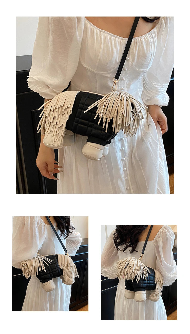 2026 Creative Funny Puppy Shape Crossbody Bags PU Personality Design Sense Tassel Bags Cute Fashion Versatile Women's Handbags