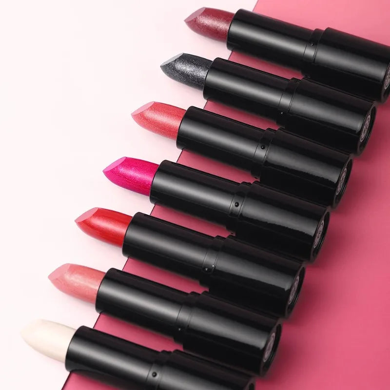 Nude Gray Metallic Lipstick Glitter Diamond Waterproof Long-Lasting Lip Gloss High Pigment Shiny Sparkling Pearl Lip Tint Makeup