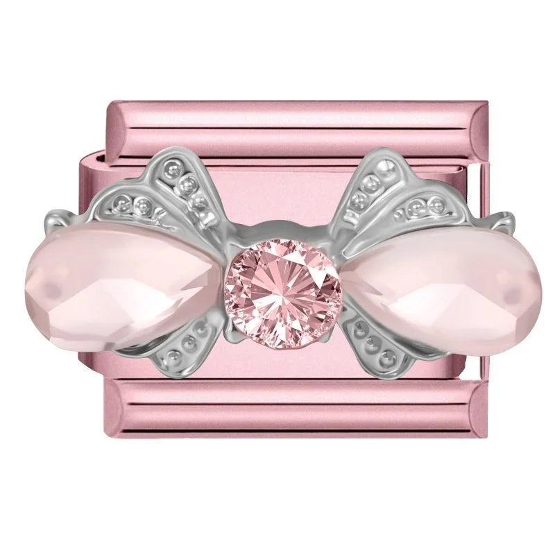 Fashion Pink Dreamy Crystal Butterfly Bow Heart Star Shell Star Charm Fit 9mm Stainless Steel Bracelet Women DIY Making Jewelry