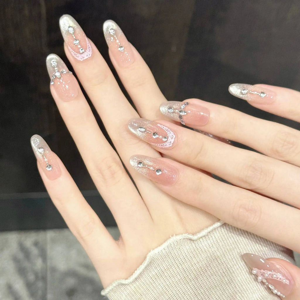 10PCS Oval Handmade Press On Nails,Fresh And Gentle Style,Suitable For Festivals Parties And Daily Wear.