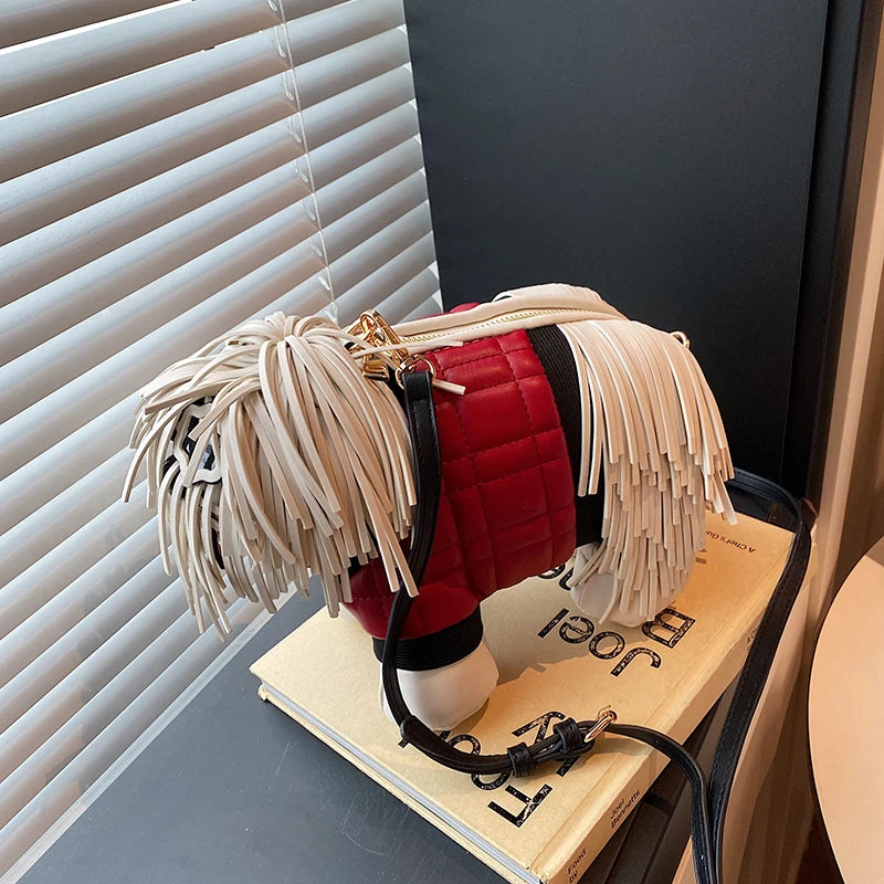 2026 Creative Funny Puppy Shape Crossbody Bags PU Personality Design Sense Tassel Bags Cute Fashion Versatile Women's Handbags