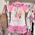 Japanese Harajuku Short Sleeve Hooded Dress Women Sweet A-Line Skirt Kawaii Cartoon Print Y2k Vintage Slim Spring Summer