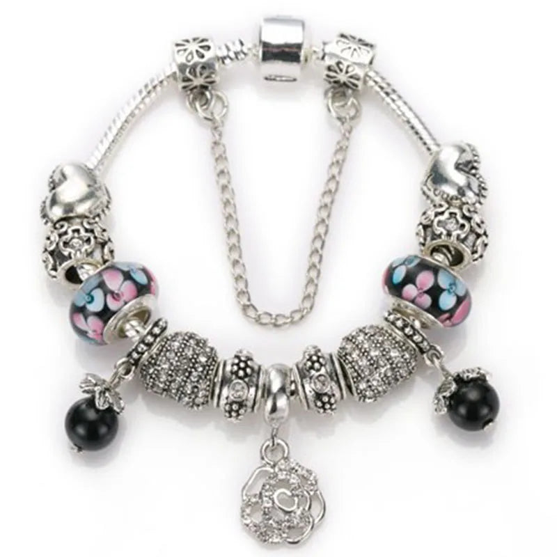 Romantic First My Mother Charm Bracelet For Women With Crystal DIY Beads Pendants Bracelets Fashion Jewelry Gift Dropshipping