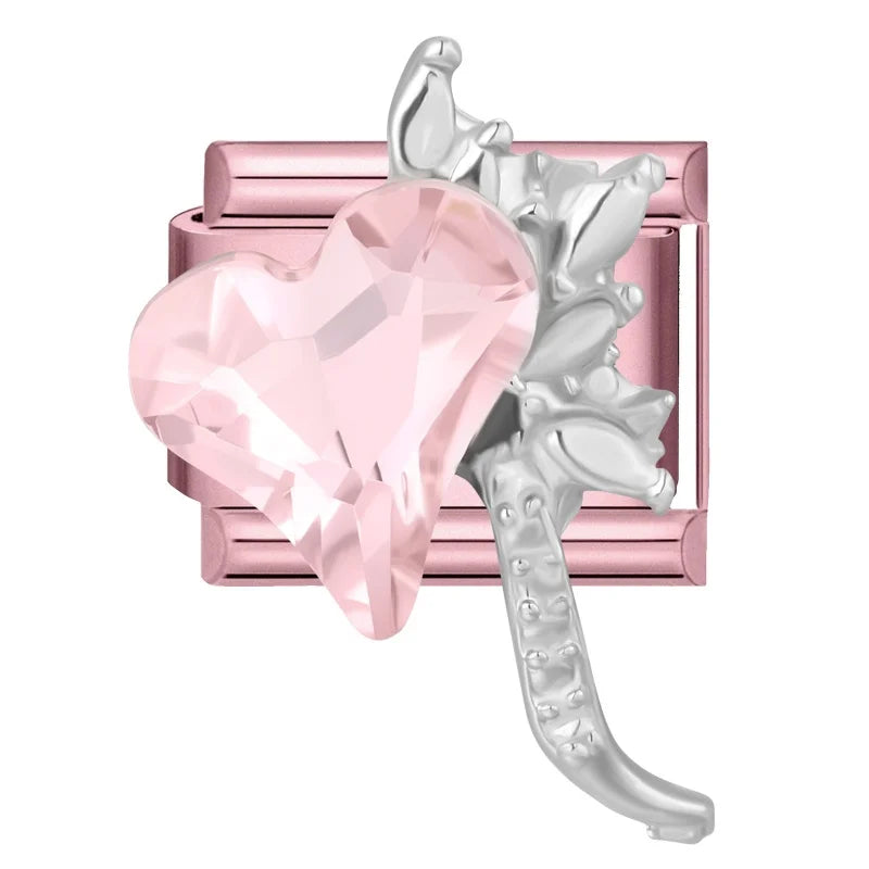 Fashion Pink Dreamy Crystal Butterfly Bow Heart Star Shell Star Charm Fit 9mm Stainless Steel Bracelet Women DIY Making Jewelry